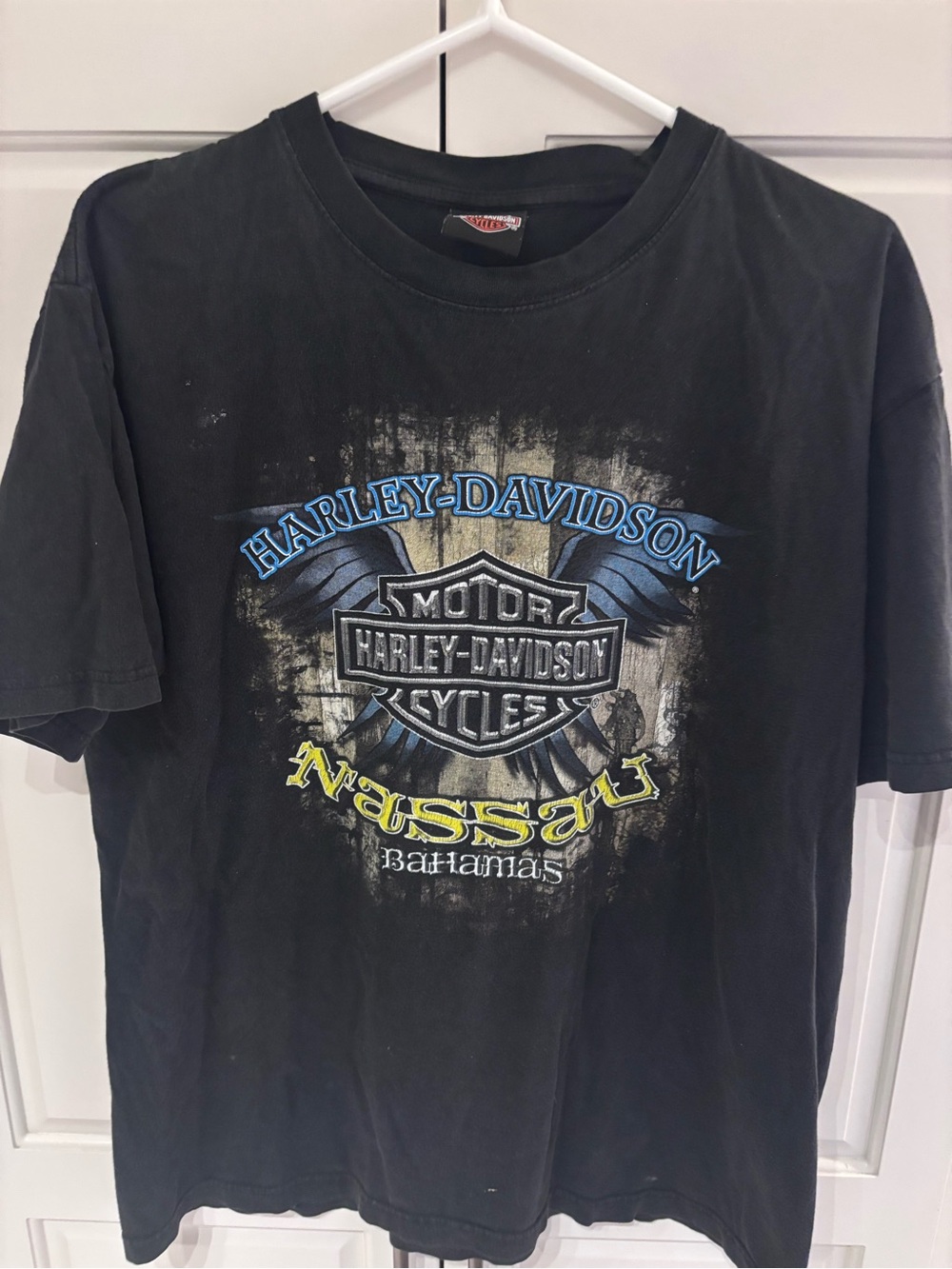 Harley Davidson Nassau Bahamas Skull Pirate Double Sided T Shirt Black
